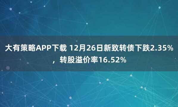 大有策略APP下载 12月26日新致转债下跌2.35%，转股溢价率16.52%
